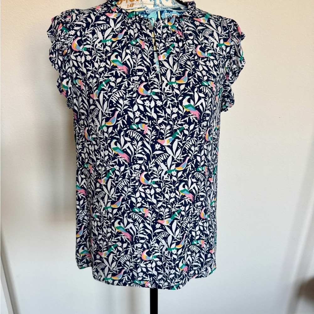 LOFT Bird Ruffle Split Neck Shell - Picture 7 of 9